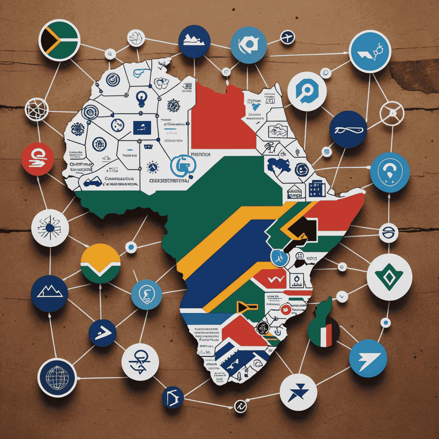 A collage showing South African fintech startups logos, cybersecurity symbols, and a map of South Africa with digital connections